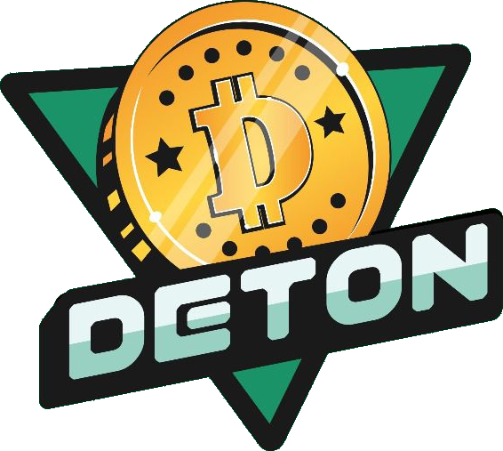 Logo do Deton: moeda dourada com a letra D sobre um triângulo verde
